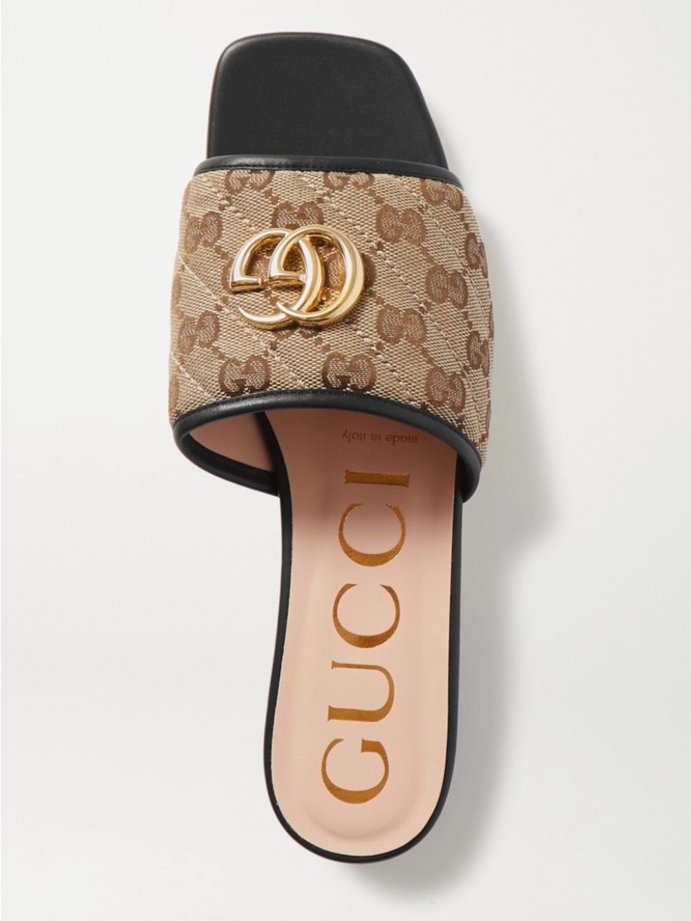 Gucci Brown GG Canvas Slide with Gold Double G